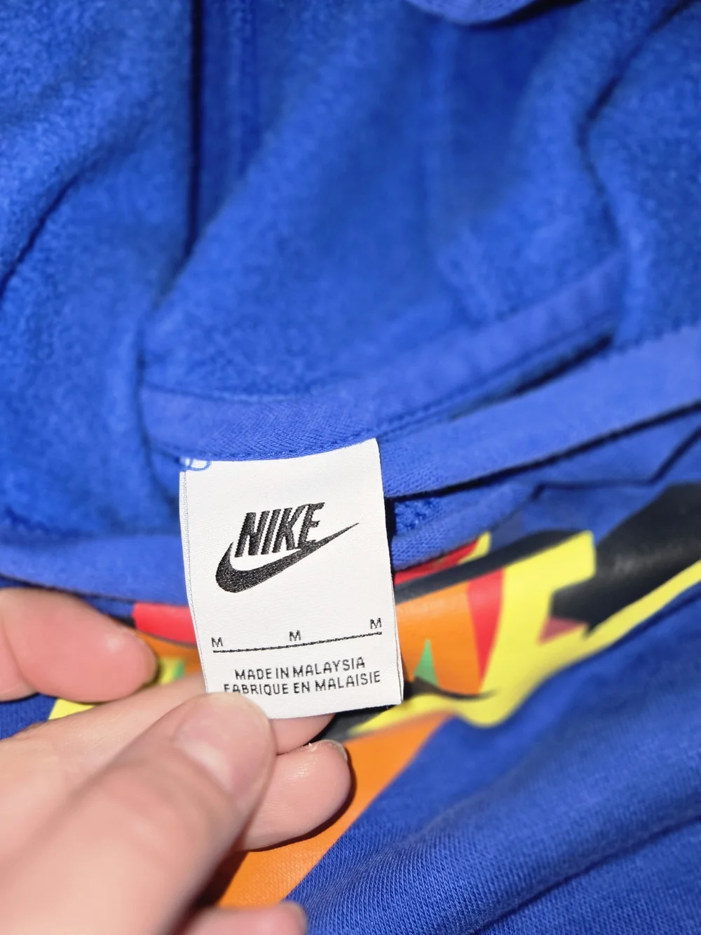 Nike Blue Hoodie with Red Kangaroo Pocket and Multicolor Logo
